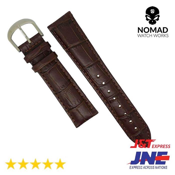 Laris 22 Mm - Strap Kulit Buaya Stamp - Tali Jam Kulit - Coklat - Silver