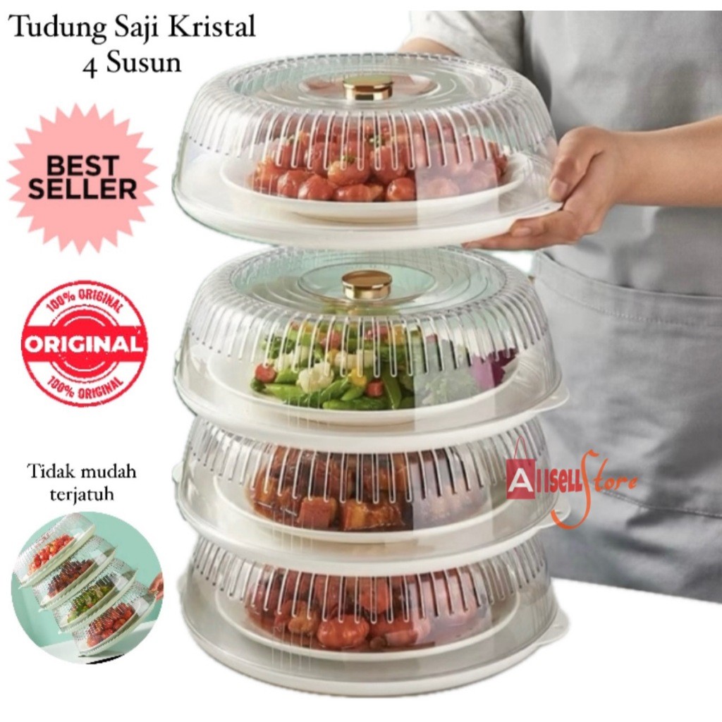 (BISA ) RAK TUDUNG SAJI CRYSTAL 4 SUSUN / TUDUNG SAJI KRISTAL MODERN SUSUN / PENUTUP MAKANAN /
