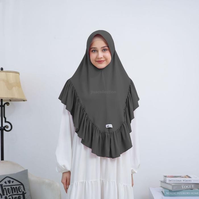 Hijmi- Hijab Khimar Rempel 2 Layer Bahan Jersey Premium Ukuran 80x90cm Muslim Kerudung Instan