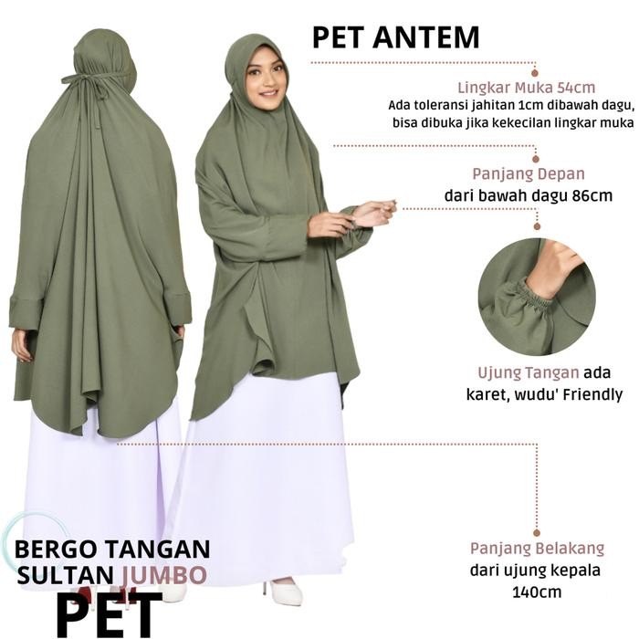 syukron- RAfIRA Bergo Lengan Jumbo PET Free Cadar warna Hijau Mint / Hijab Umrah dan Haji / Khimar