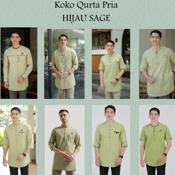 Zuhud- Kurta Pakistan Pria Sage Green / Sage Green / Baju Koko Pria Dewasa
