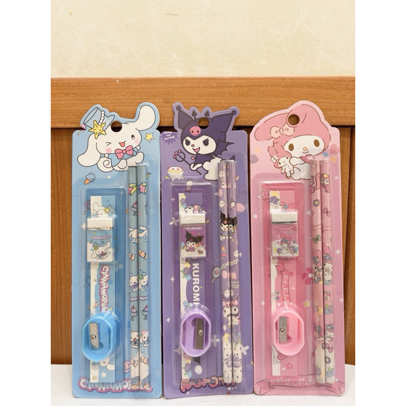 

UM1 GROSIR 30pcs set alat tulis 5in1 paket alat tulis anak pensil penggaris hapusan serutan