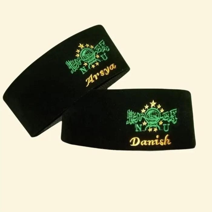 Modra- PECI SONGKOK LOGO NU BORDIR NAMA ANAK KUPYAH ANAK LOGO NAHDATUL ULAMA HITAM beirut Muslim