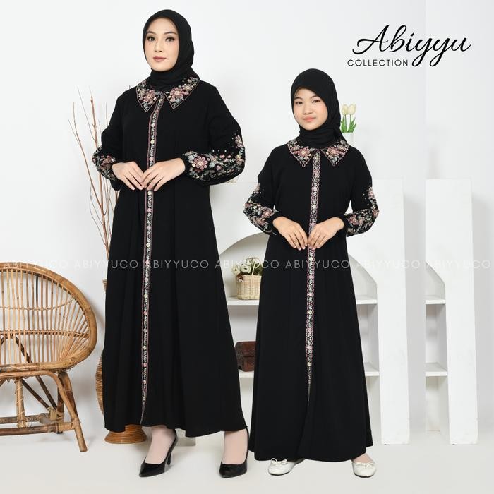 Modra- Abiyyuco TA9061A Abaya Turki Hitam Couple Ibu Dan Anak Perempuan Baju Gamis Turkey Remaja