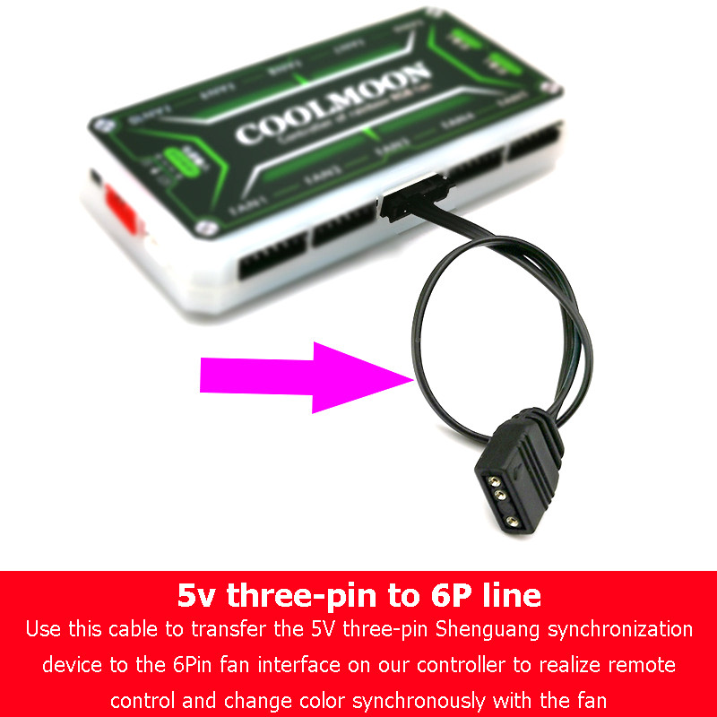 Small 4Pin/6Pin to 5V ARGB 3Pin Fan Controller Adapter Cable for Coolmoon 5V Three-pin to 4pin/6Pin 