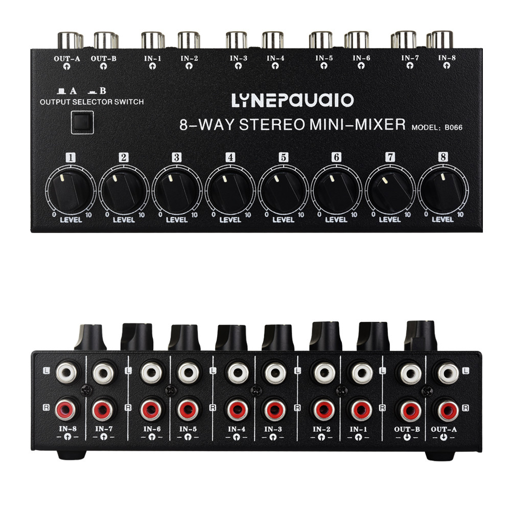 Mini Stereo Passive 8-channel Mixer No power required 8-channel stereo audio mixer RCA interface