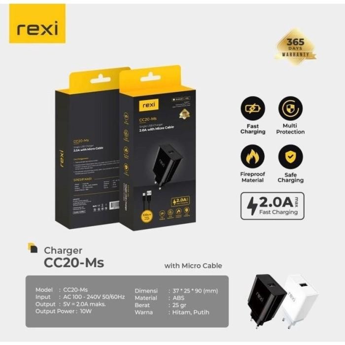 Genggam- Rexi Cc20M Charger + Kabel Micro 2A Single Port Usb Fireproof Material