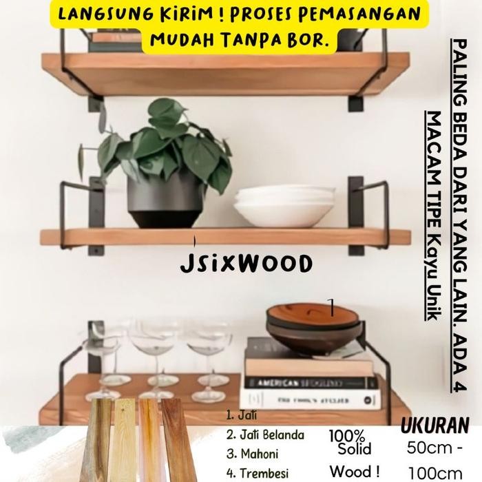 utamajaya- Rak Dinding Tempel Solid Wood Tanpa Bor Rak Ambalan Dinding