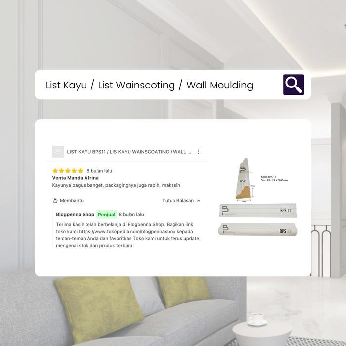 Terbaru.. List Kayu Bps11 / Lis Kayu Wainscoting / Wall Moulding / Panel