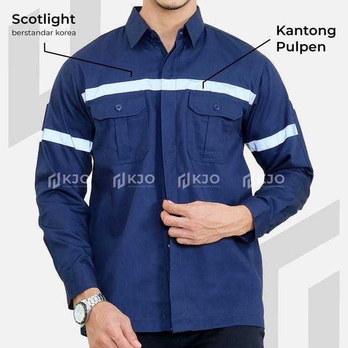 Baju Atasan Seragam Kemeja Proyek Safety K3 Lengan Panjang Navy