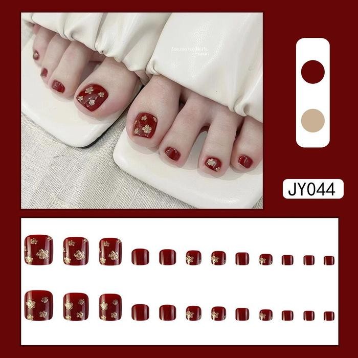 Kuku Palsu Kaki Merah Maroon - Kuku Kaki Merah Maroon 24 Pcs Free Lem