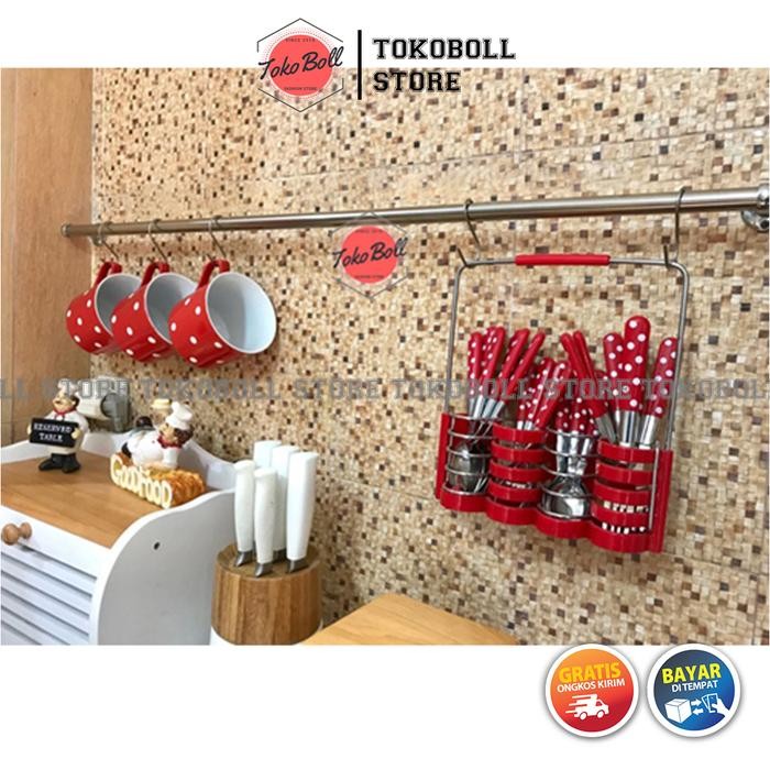 Gantungan Panci Alat Dapur Stainless dan Sendok Makan 1 Set Motif