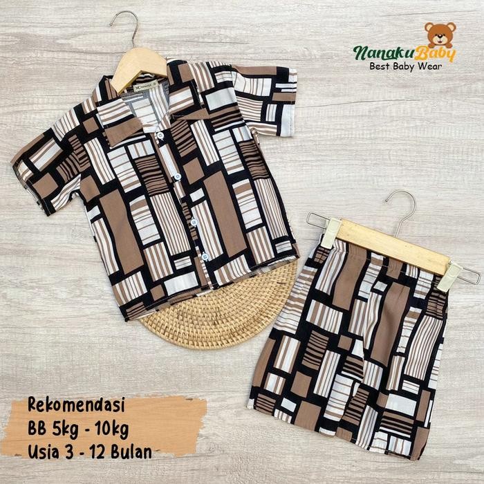 NANAKU BABY - ONE SET SETELAN ANAK RAYON LENGAN PENDEK MOTIF SALUR USIA 3-12 BULAN KATUN PARSEL