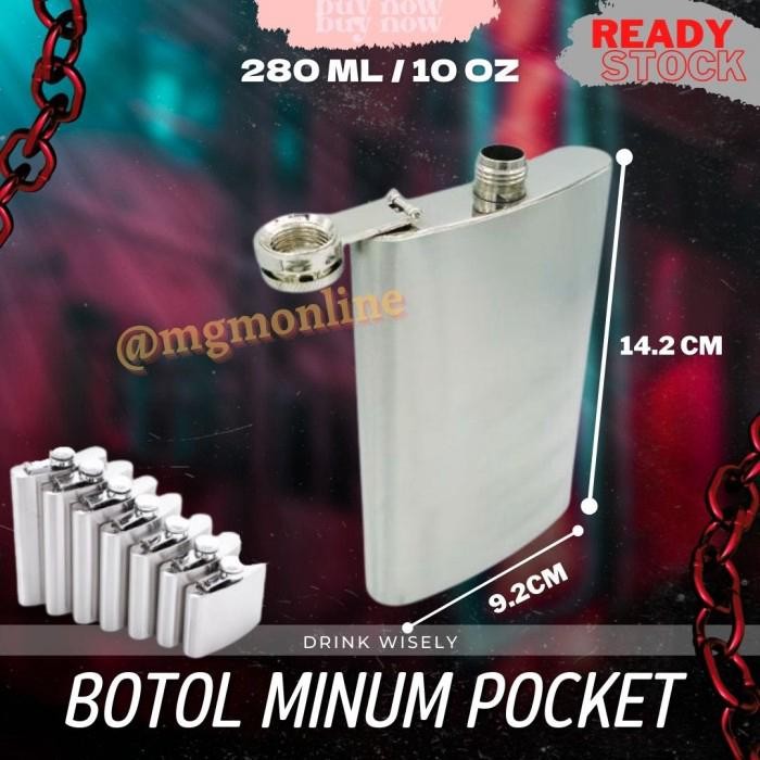 Botol pocket Stainless 280ml Hip Flask 10oz liquor botol minuman keras