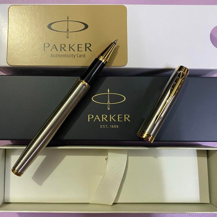 

Pulpen Parker Im New Original Roller Ball Brushed Metal Gold Trim