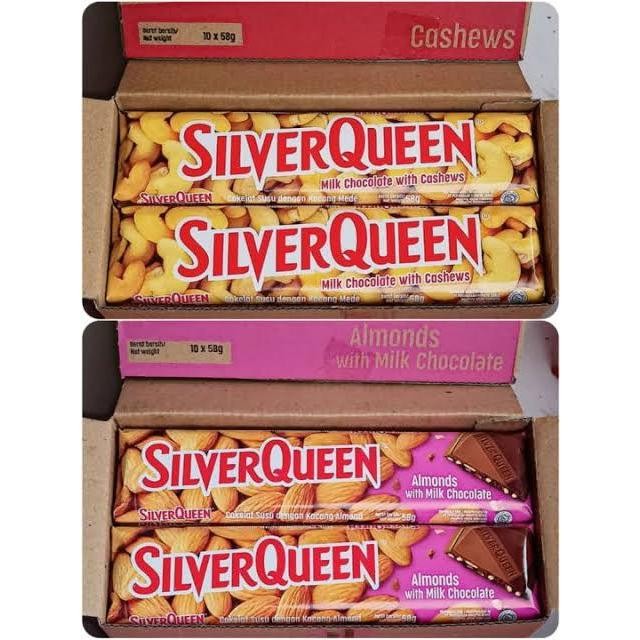 

Silverqueen 55gr box-an Mede almond fruit dark crispy white exp 2026