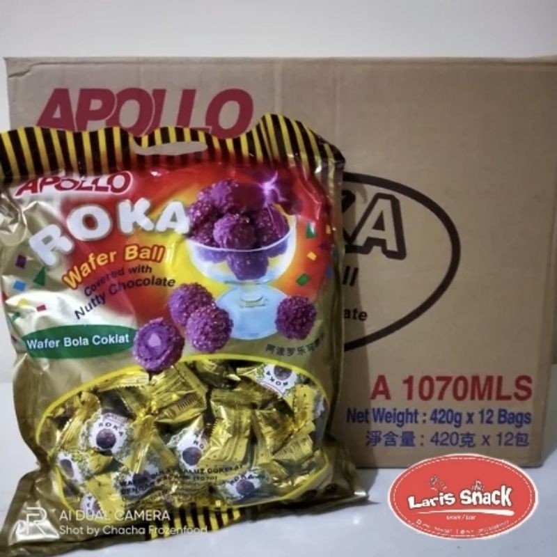 

Apollo Roka Coklat isi 70 Pcs 420gr Wafer Bulat Balut Kacang