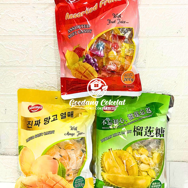 

Naraya Assorted Fruit Soft Candy Mango Permen Lunak Aneka Rasa Buah Mangga - Fupaiyuan Durian Milk