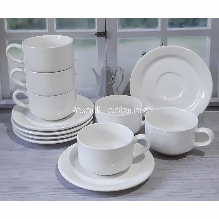 Cangkir Set Keramik Kopi Teh Hotel Ware Putih Polos 6 Pasang