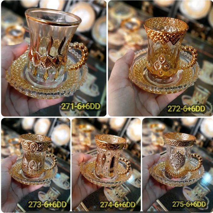 BnYkPilih- Set Cangkir + Tatakan Arab Kombinasi Gold Gelas Turki Cangkir Teh Arab Tea Set Bahan
