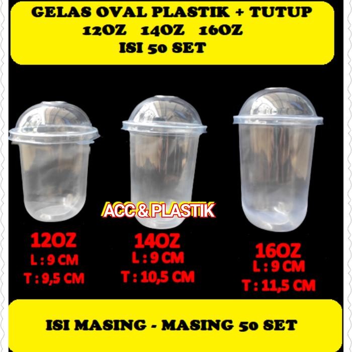 BnYkPilih- Gelas Plus Tutup 14 Oz Dan 16 Oz Gelas Oval Plastik Gelas Juice