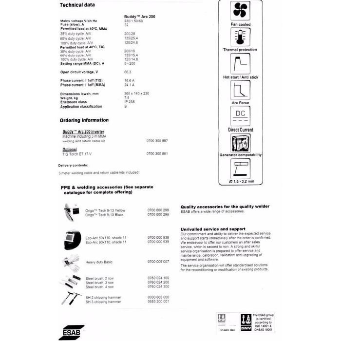 Terbagus Esab - Buddy Arc 200 Inverter / Mesin Las Arc / Mma Stick