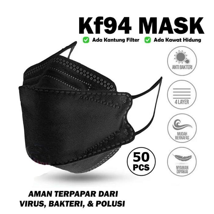 Masker KF94 Dewasa 4 Ply Isi 50 pcs Warna HitamMasker Model Korea Evo