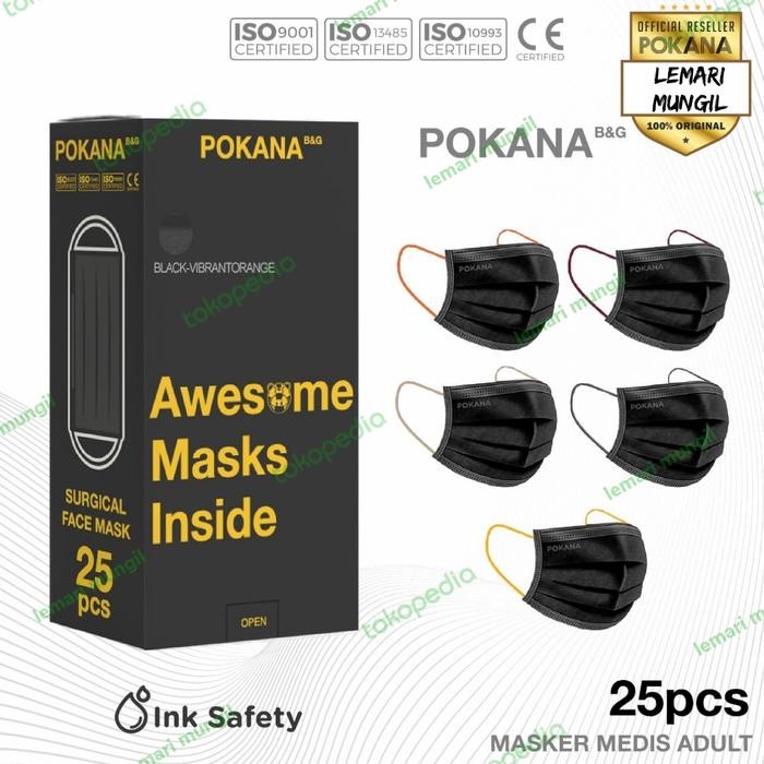 MASKER POKANA B&G 4PLY EARLOOP - [ BLACK ]