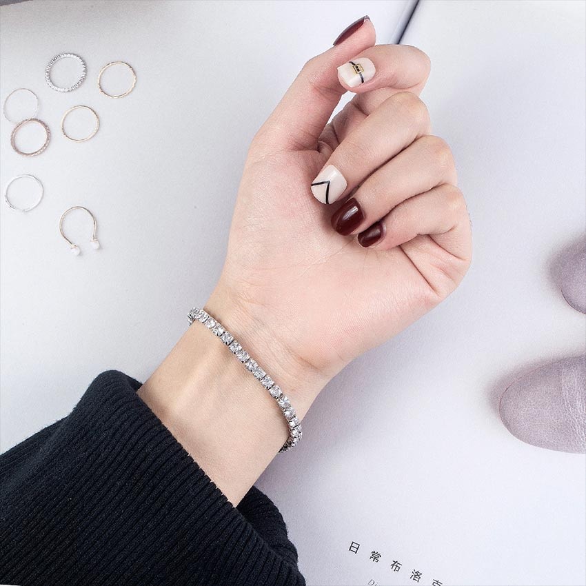 Purvisco - Gelang Tangan Rantai Aksen Berlian Imitasi Gelang Bangle Dengan Batu Permata Moissanite