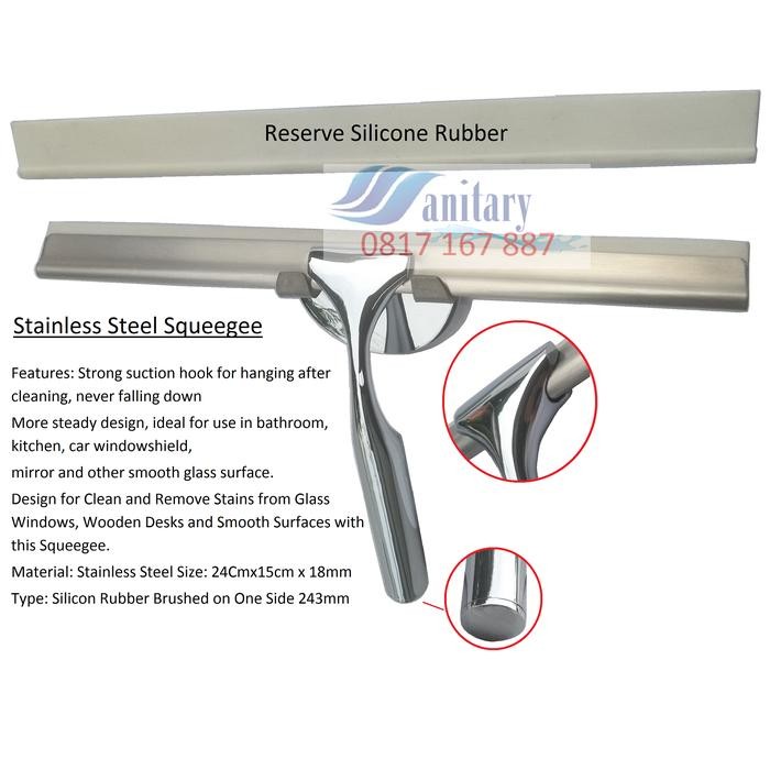PREMIUM wiper glass cleaner stainless steel+bracket premium pembersi kaca/meja