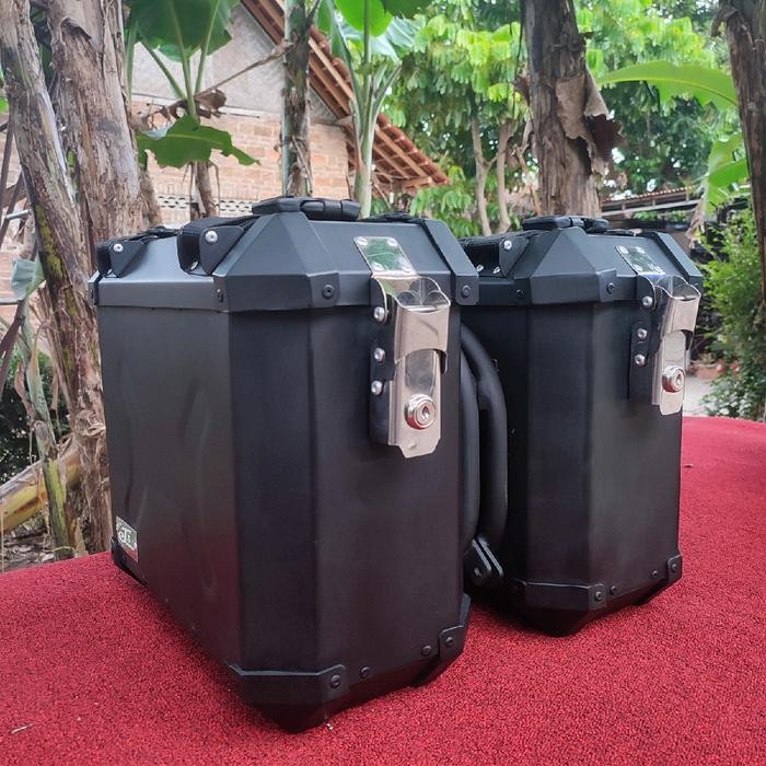 PREMIUM Sidebox Pannier Box Motor Aluminium 27L dengan Bracket dan Holder Botol - Motorcycle, Belt