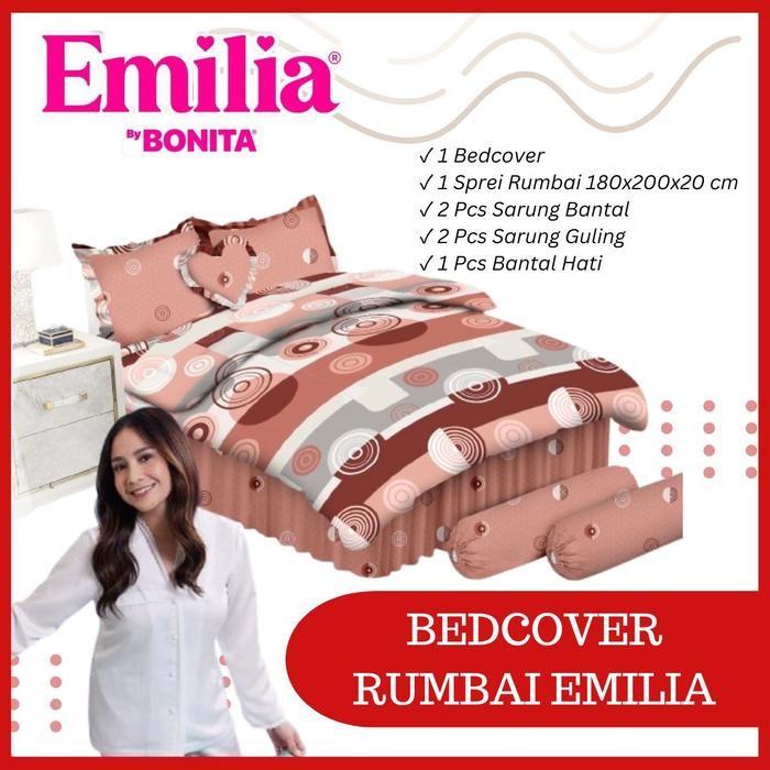 RC BEDCOVER BONITA EMILIA RUMBAI SET MOTIF MINIMALIS BUNGA Bantal King