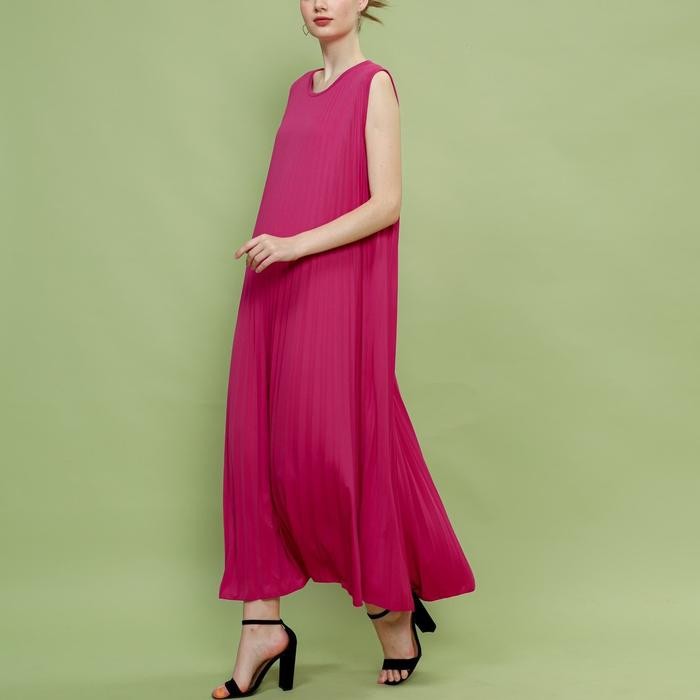 Inner Dress Plisket Premium / Inner Dress Panjang Jumbo / Inner Tanpa Lengan / Dress Plisket Tanpa