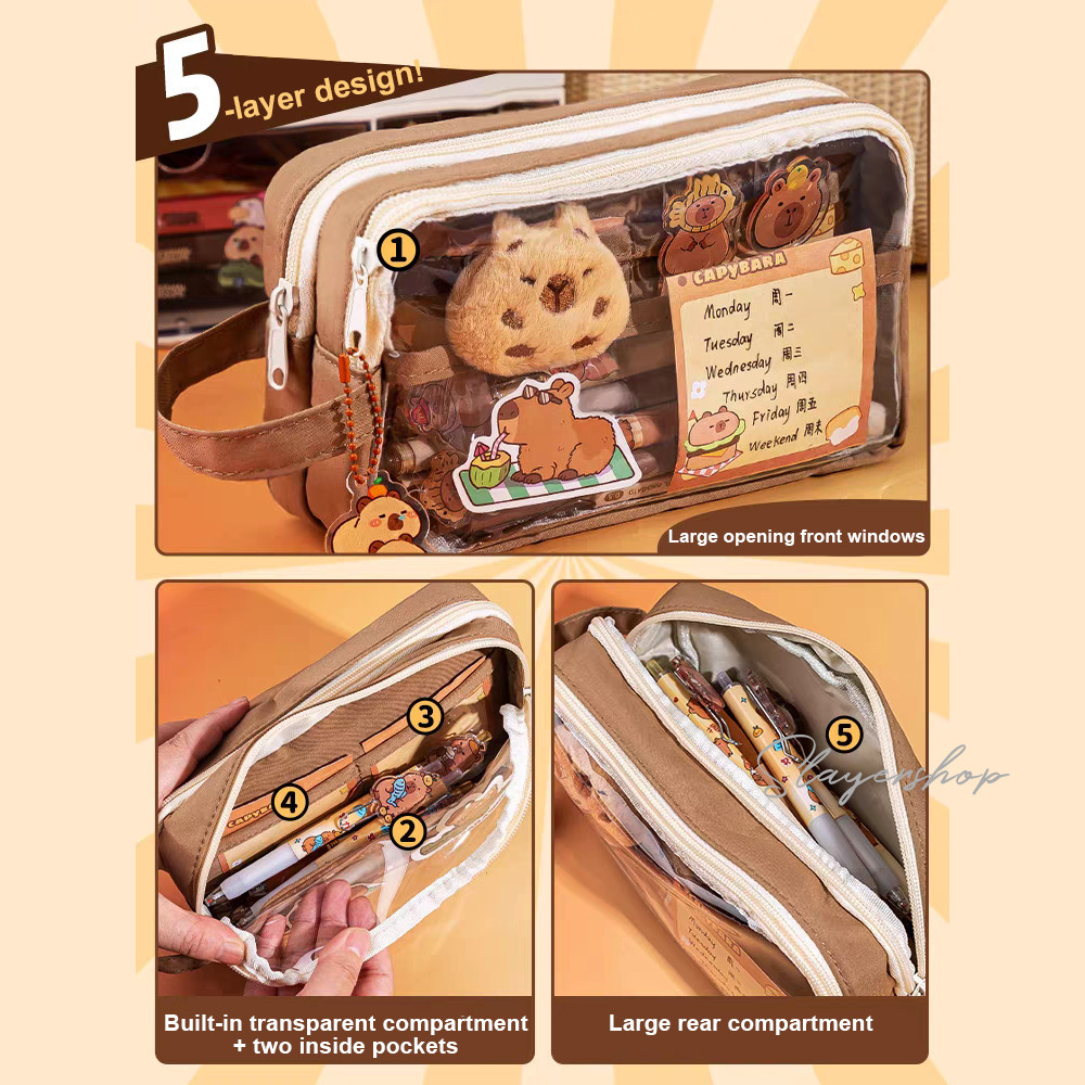 

Capybara Tempat alat tulis k pensil aesthetic Tas PenaTempat Pencil Tas Pensil kapasitas besar