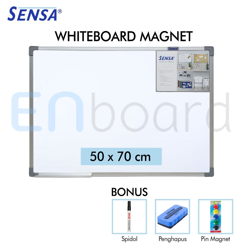 

Papan Tulis Whiteboard / White Board Gantung Magnet Single Face Sensa 50 x 70 cm