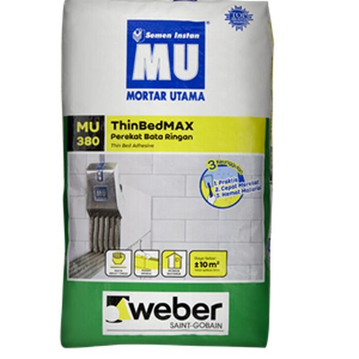 MU 380 Perekat Bata Ringan Hebel 40 kg Mortar Semen Instant Lem *
