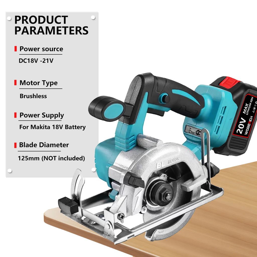 5-inch Brushless Electric Circular Saw 125mm Adjustable Cordless Chainsaw Woodworking Cuttiing Tool 