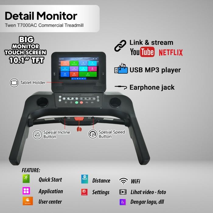Alat Fitness Treadll Commercial Elektrik Murah Twen T7000Ac/Treadl