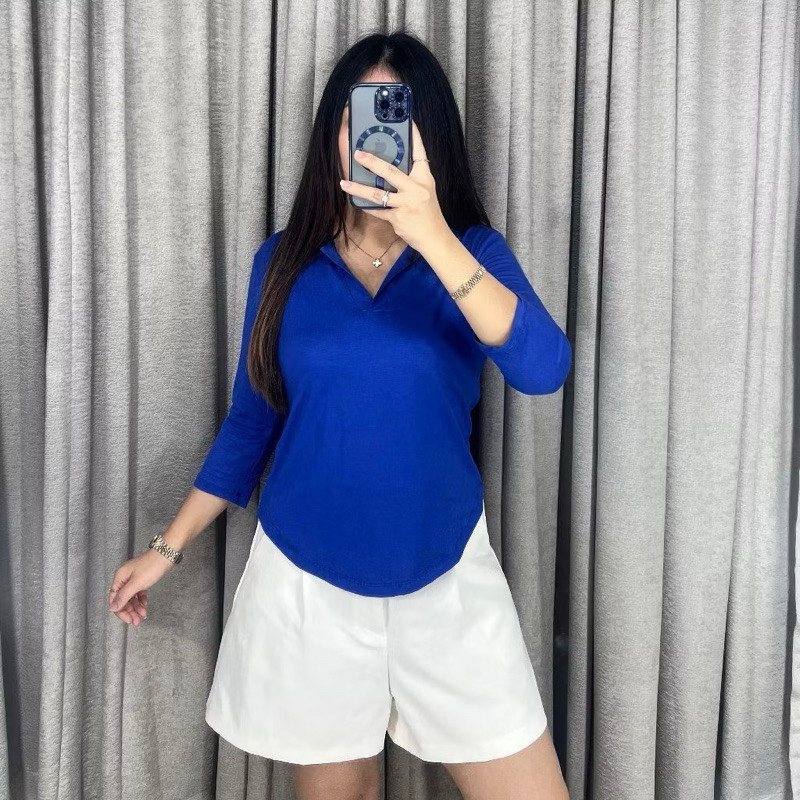 Mutiaradstore Baju Kerah Atasan V Lengan Panjang Wanita # 771 Tshirt V Neck Rg