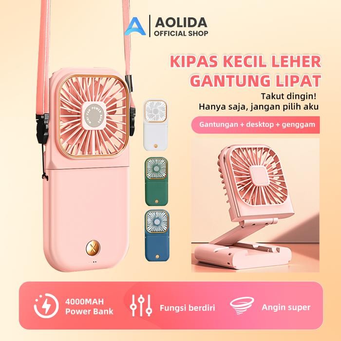 AOLIDA KIPAS ANGIN PORTABLE MINI USB LIPAT DUDUKAN PONSEL DAN POWERBANK 5000MAH BATERAI TAHAN LAMA