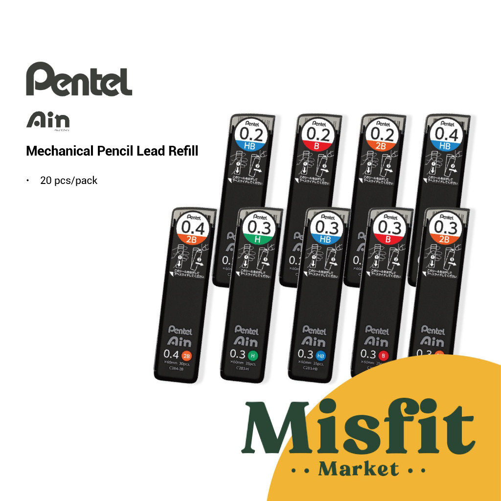 

Pentel Ain Mechanical Pencil Lead Refill (NEW) Isi Ulang Pensil Mekanik 0.5 mm