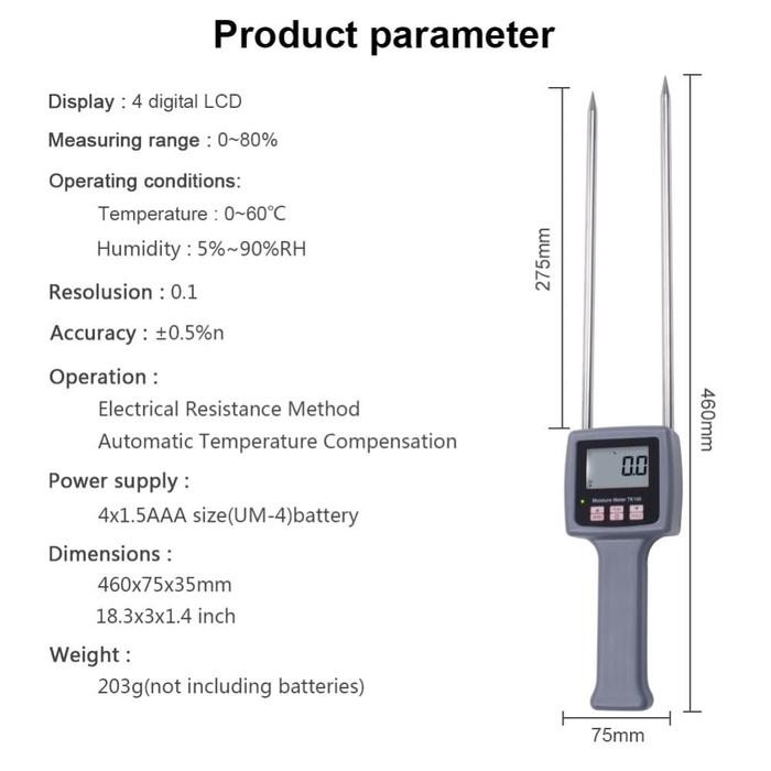 Hemat Moisture Meter Tk100 Grain Tk-100 Mc Tester 0-80% Wide Range Tk 100