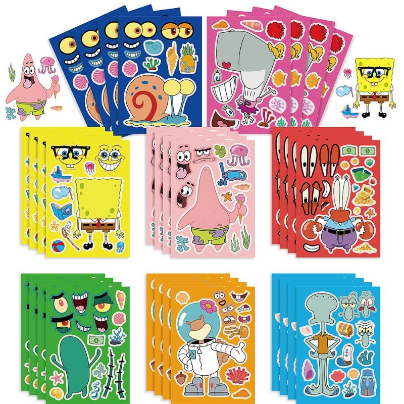 8Pcs Cartoon Spongebob Squarepants Patrick Star Stickers Mobile Phone Case Refrigerator Notebook
