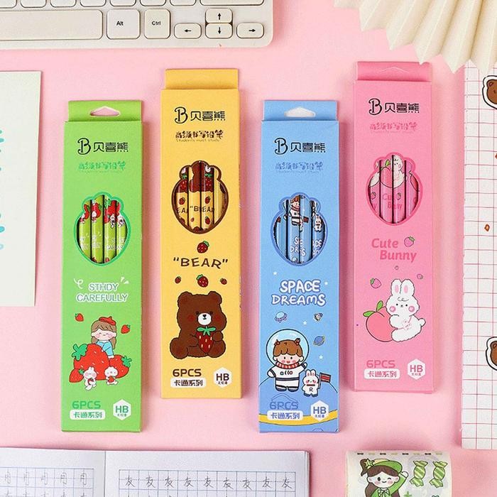 

ID SET PENSIL HB / PENSIL TULIS / PENSIL MOTIF / ISI 6PCS PENGHAPUS STATIONERY