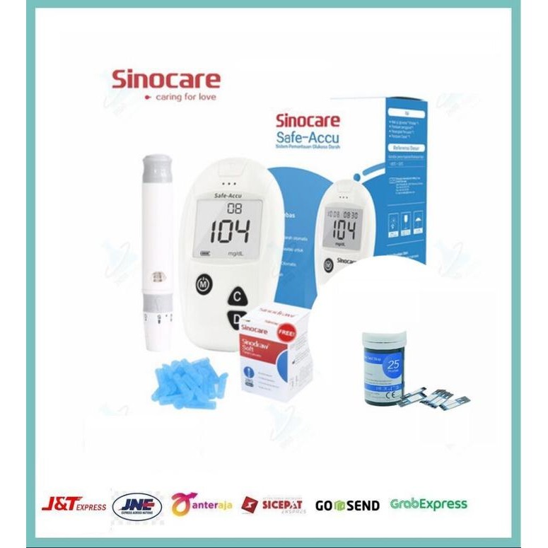 Safe-Accu Sinocare Alat Cek Gula Darah / Strip Gula Darah Sinocare / Paket Sinoheart Cek Gula Darah