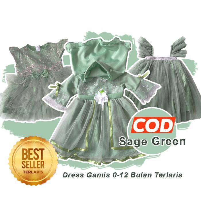Modish- Baju Warna Sage Green 6 12 Bulan Free Pita Dress Warna Sage Green Terlaris Import Gaun