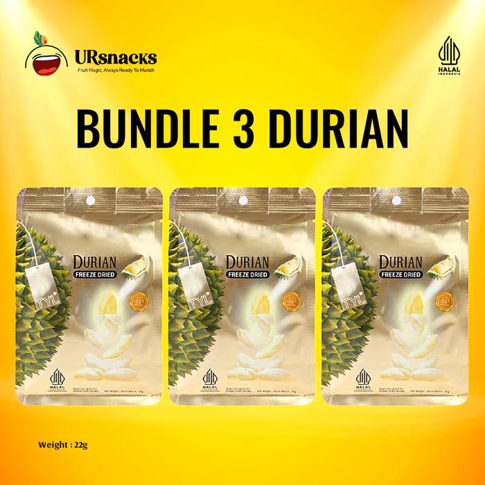 

PastikanDikirimLgsg- URSNACKS BUNDLE 3 Freeze Dried Durian - Snack Keripik Buah Durian HALAL