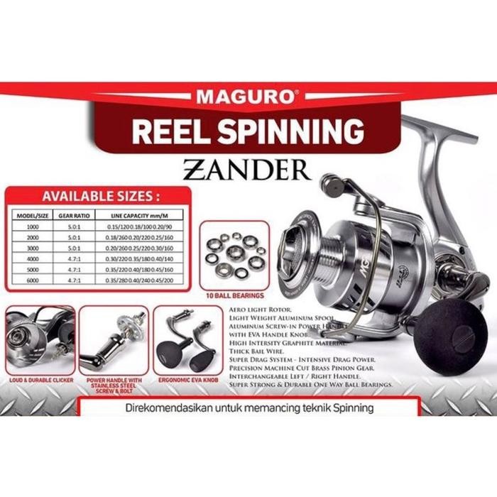 Reel Maguro Zander Power Handle 10 Bearing Reel Pancing Ril Pancing