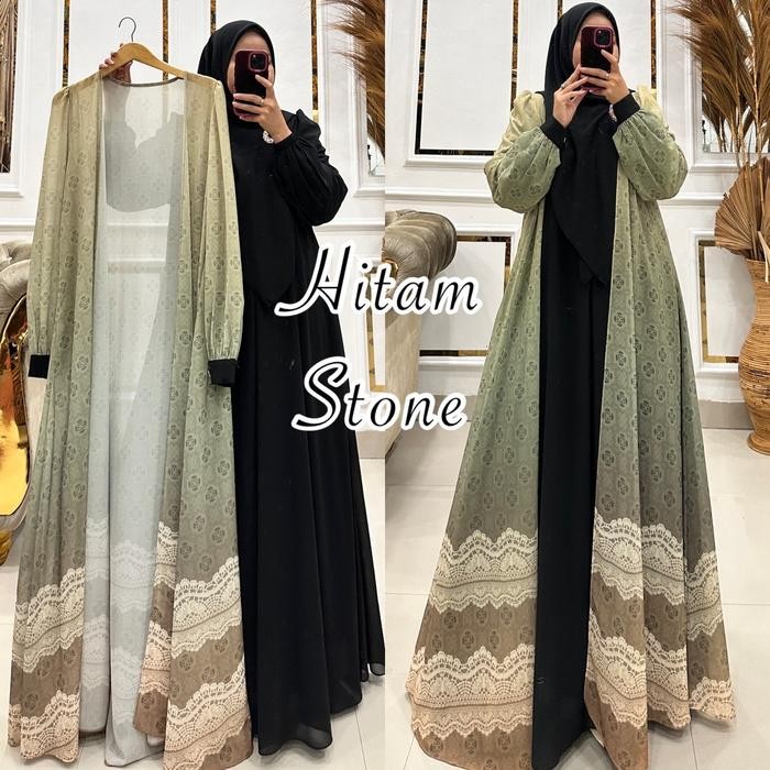 Zahra- Queenasyari - Kamari Set Cardi Gamis Muslim Wanita Jumbo Dress Bahan Cerutti Babydoll