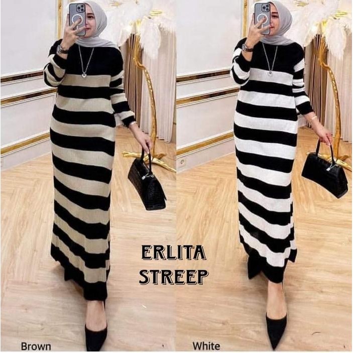 Zahra- Bets Seler Dres Gamis Rajut Salur Zebra Zoria Dress Salur Muslim Wanita